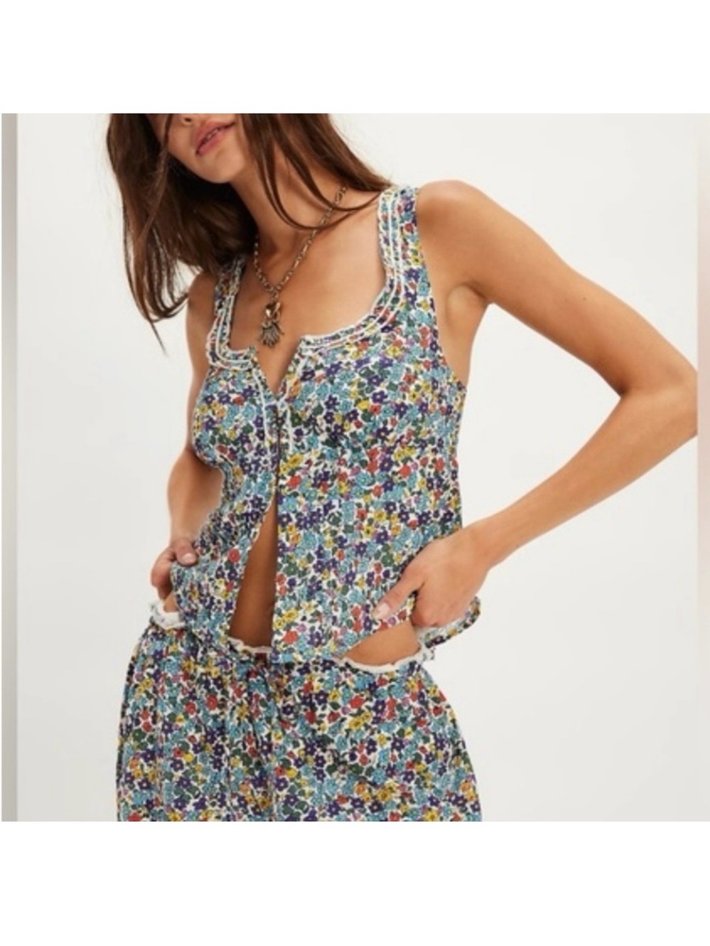 Free People Floral Button-Front Tank Pajama Top - Multicolor Floral